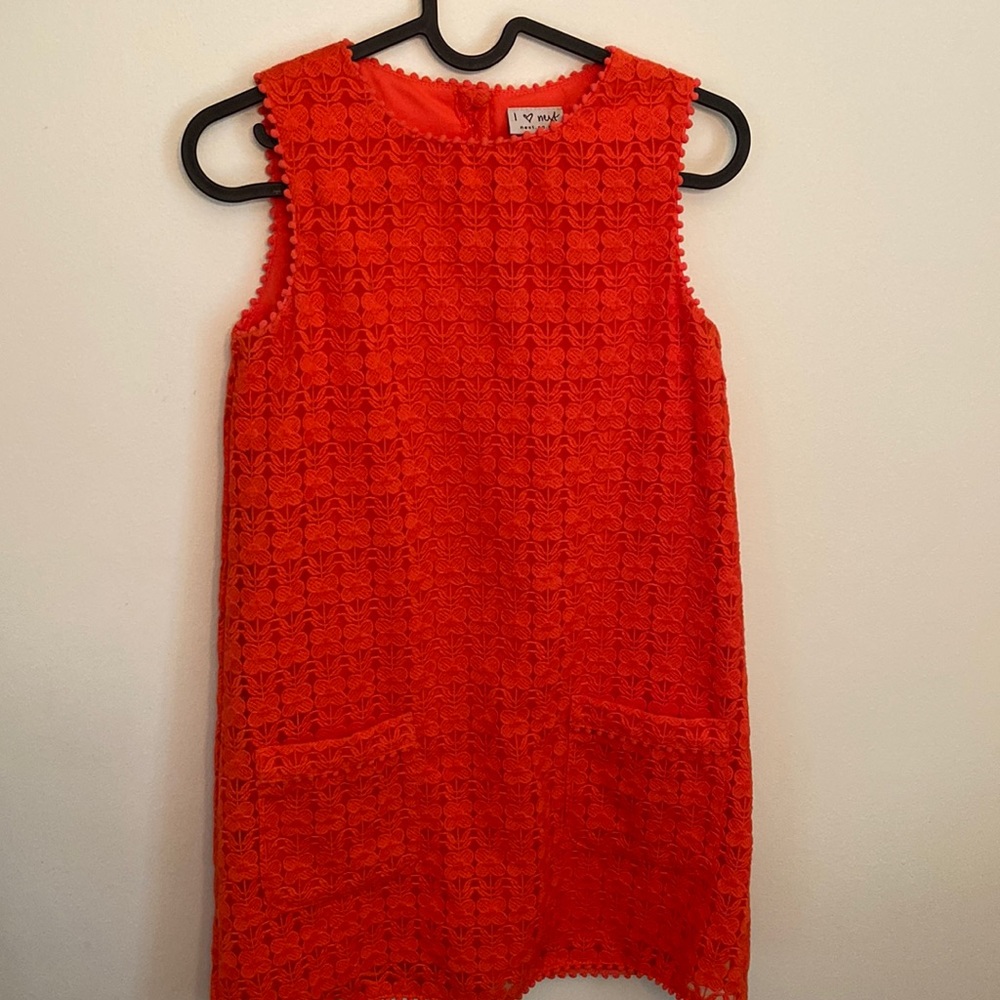 Burnt orange smock dress with lace detail